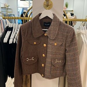 Brown Plaid Women's Blazer Horsebit